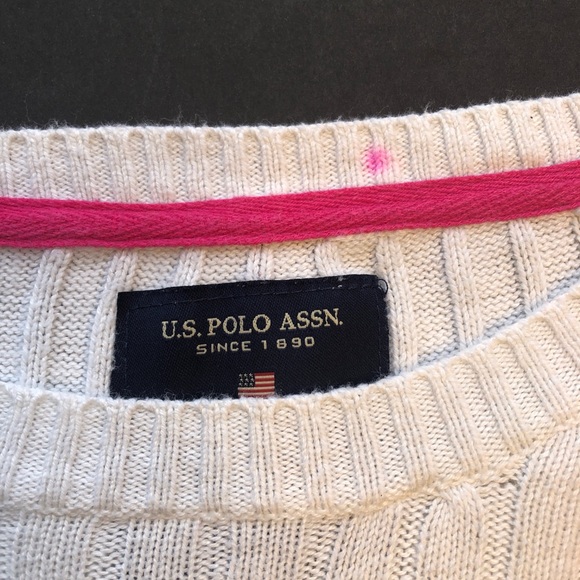 White U S Polo Sweater with Pink Logo - Picture 3 of 4